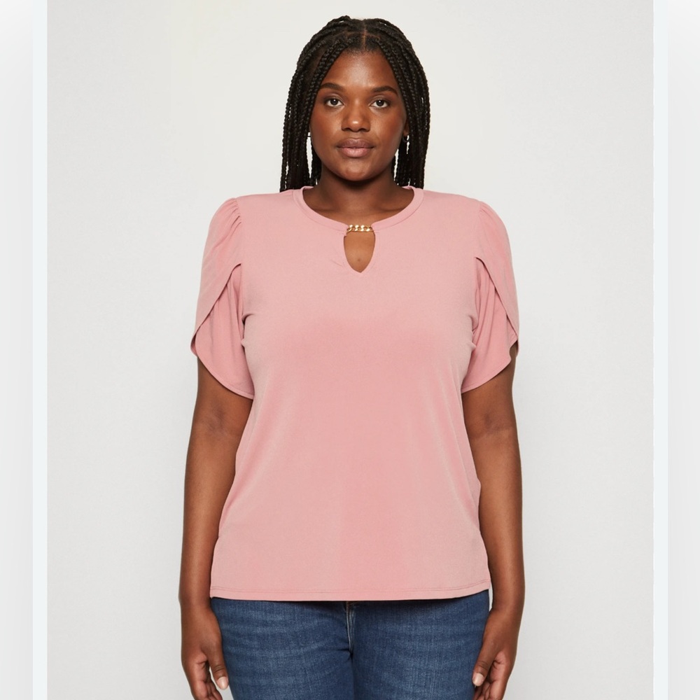 Michael Kors Women’s top blouse dusty rose chain-Neck Keyhole XL.  (193)